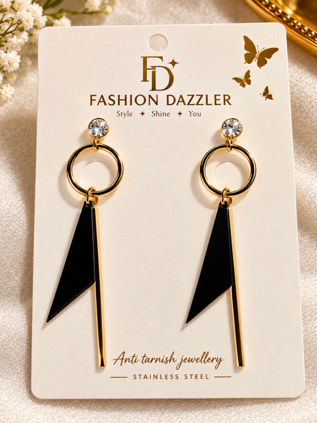 Anti-Tarnish Stainless Steel Black Geometric Drop Earrings
